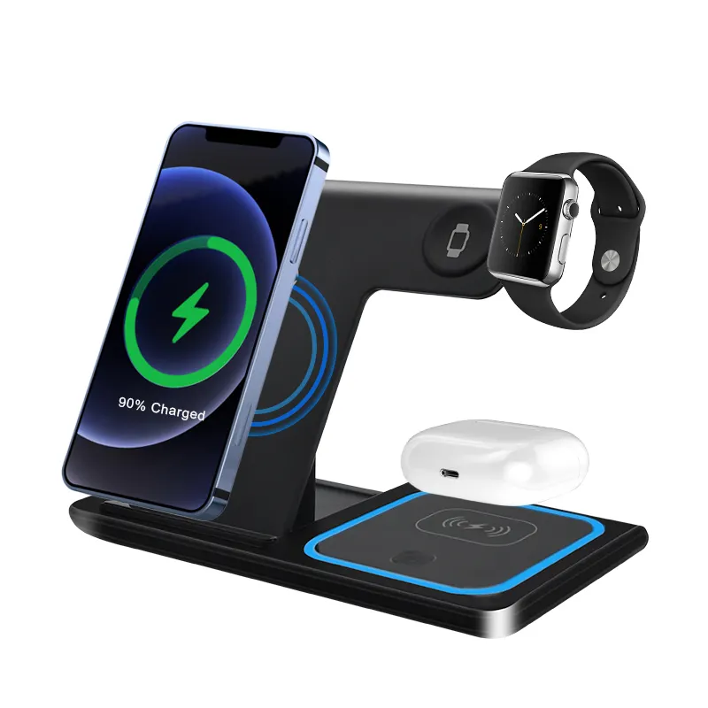 New Qi 15w Mobile Phone Universal Qi Wireless Charger LED Light 3 In 1 Wireless Charger For Watch AirPods Mobile Phones
