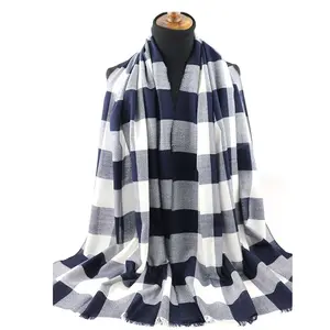 worsted Checked winter warm women wool scarf custom design logo wool Pashmina scarves Shawls