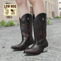Bottes de cow-boy/cowgirl CHENO noires et rouges à bout coupé, style punk western, mi-mollet, pour femme