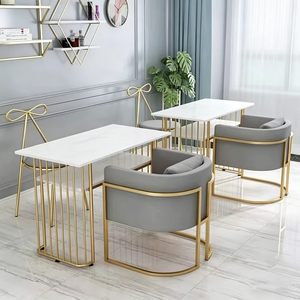 Modern Marble Manicure Table Set with <b>Pink</b> Velvet Chair and Gold <b>Frame</b> for Nail Beauty Salon Furniture - Product Image 5