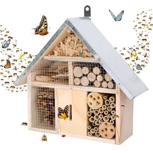 Caixa de madeira para insetos, caixa para decoração de hotel, casa de borboletas, jardim, observação ecológica, lençol de madeira, abelha, ferro, decoração suspensa