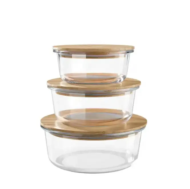 Heatable food container feature and food use food warmer glass storage container with eco-friendly bamboo lid plastic free