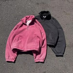 High Quality Manufacturer Custom logo 400GSM Cotton <b>Vintage</b> Acid Washed Oversized Custom logo Men's Sweat Shirt Zip <b>Sweatshirt</b> - Product Image 1