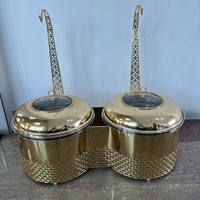 Chauffe-Plat Professionnel en Acier Inoxydable Doré 8L pour Buffet, Traiteur, Hôtel et Mariage