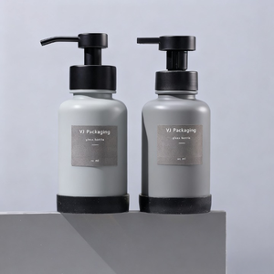 Großhandel Duschgel Lotion Shampoo Glasflasche 250ML 300ML 400ML Leere Glasflasche mit Metall-Schaumkopf - Product Image 6