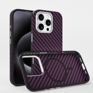 Étui de téléphone magnétique anti-empreintes digitales en fibre de carbone aramide TPU violet <span class=keywords><strong>charbon</strong></span> fin, moulage par injection, antichoc, design simple et élégant - Product Image 1