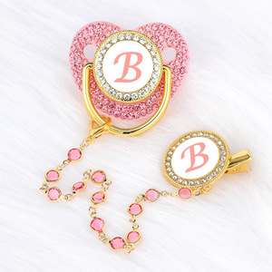 Designer di fabbrica <span class=keywords><strong>rosa</strong></span> Bling ciuccio Clip-lettere di diamanti, perle di vetro, collana di lusso massaggiagengive ciuccio - Product Image 2