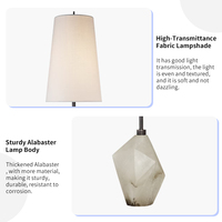 Lampe de table en albâtre géométrique, décoration de chambre d'hôtel de luxe, base en pierre facettée, tige en métal, luminaire en tissu, lampe de table d'accent LED