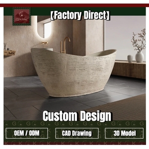 Vasca da <span class=keywords><strong>Bagno</strong></span> Freestanding in Travertino Naturale, Design Moderno e Minimalista, Finitura Lavorata a Mano, OEM CNC Impermeabile Personalizzabile - Product Image 1