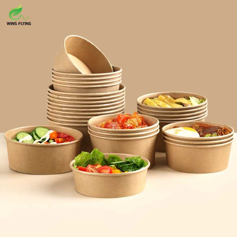 Wins Flying Custom Printed Personalized Double Wall Style Food Grade Round Cardboard Paper Bowl with Lid Paper Plate Bowl Set