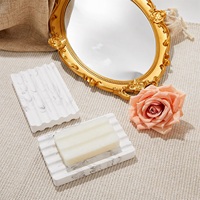 Support à savon antidérapant en terre de diatomée à motif marbre blanc CF, à séchage rapide et à rainures profondes, pour comptoir de salle de bain