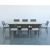 Ensemble de meubles de jardin d'extérieur toutes saisons, table à manger en aluminium thermolaqué et 8 chaises de salle à manger pour hôtel, complexe hôtelier