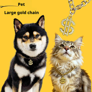 Collier pour animaux de compagnie style cubain, accessoires de bijouterie, chaîne en or avec pendentif dollar serti de diamants - Product Image 1