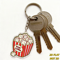 Porte-clés en acrylique en forme de seau de pop-corn, charmant, rayé rouge et blanc, avec des grains souriants, accessoire amusant pour soirée cinéma