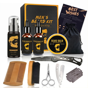 Kit de toilettage de barbe bio professionnel 15-en-1, système de soin de barbe de niveau barbier, rasoir <span class=keywords><strong>électrique</strong></span>, hydratant pour la croissance de la barbe - Product Image 5