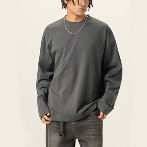 사용자 정의 로고 남여 공용 드롭 숄더 빈티지 티 스트리트웨어 헤비급 면 남성 일반 조난 워시 오버 사이즈 긴 소매 티셔츠 - Product Image 4