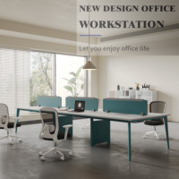 Bureau de travail en forme de L moderne, poste de travail pour le personnel, table de travail, design de bureau, poste de travail pour 6 personnes