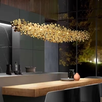 Décoration intérieure de restaurant, luminaire suspendu carré en acier inoxydable de luxe en laiton et acier, LED, pour hôtel, villa, salle à manger