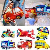 Kit de Bannière Joyeux Anniversaire Thème Transport : Autobus Scolaire, Train, Camion de Pompiers, Moto, Avion – Décoration de Fête d'Anniversaire pour Enfants