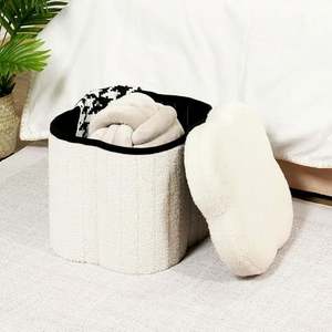 Taburete de Almacenamiento Plegable Redondo de 15 Pulgadas, Banco Otomano de Almacenamiento Pequeño de Sherpa, Reposapiés - Product Image 6