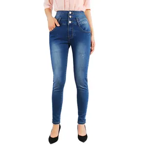 Usine Gros Pas Cher jeans skinny pour les femmes avec trou déchiré denim crayon pantalons affligé bleu clair denim jeans jeggings