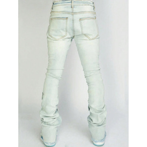 Dropshipping Retro Color Stone Wash <b>Stretch</b> Denim Jeans <b>Men</b> Slim Fit Ripped Multi Pocket Stacked Flare Pants - Product Image 5