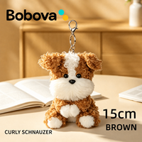 Bobova Porte-clés en peluche Schnauzer bouclé mignon de 15 cm, poupée chiot douce en peluche, pendentif de sac, porte-clés créatif en forme de chien, cadeau pour filles et enfants