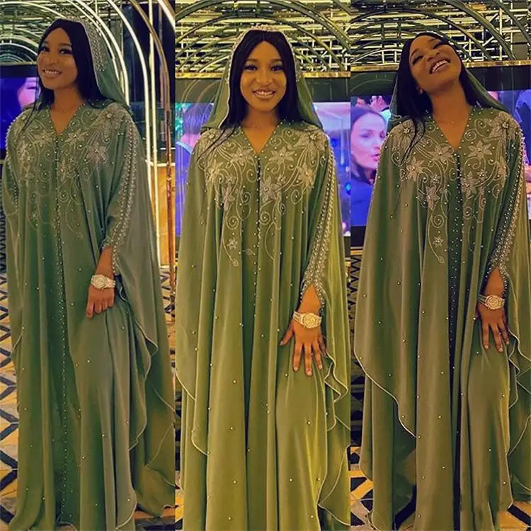 Afrika ve Dubai İslam bayanlar şifon inci uzun elbise fabrika toptan abaya elbise