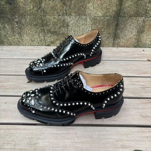 2026 Men Black Punk Studded Rhinestone <b>Platform</b> Derby Shoes Designer Inspired Red Bottom Lace-Up Formal Dress Footwear - Product Image 4
