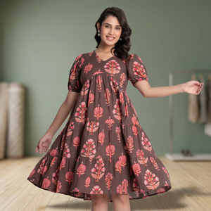 Women's Printed Cotton V-Neck Knitted Midi Dress Natural Waistline Eco-Friendly Breathable Washable Casual Party Spring - Product Image 2