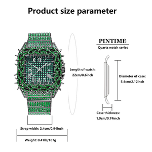 นาฬิกาข้อมือผู้ชาย Luxury Square Thorn Dial ประดับเพชรเต็มสาย กันน้ำ ระบบควอตซ์ - Product Image 2