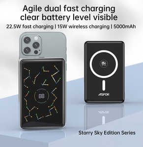 Aspor พาวเวอร์<span class=keywords><strong>แบ</strong></span>งค์แม่เหล็กไร้สาย22.5W PD ก้อน<span class=keywords><strong>แบ</strong></span><span class=keywords><strong>ต</strong></span>เตอรี่แบบ Solid State 5000mAh พร้อมไฟ LED หลากสีสำหรับอุปกรณ์สากล - Product Image 2