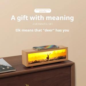 Nouvelle Veilleuse Décorative 2024 en Bois avec Chargeur Sans Fil et Peinture Lumineuse, pour Chevet et Ambiance de Bureau - Product Image 2