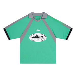 Camiseta de Manga Corta para Hombre, Estilo Americano Retro, Deportiva, Casual, con Bloques de Color, Transpirable, Tejida, Cuello en V, Talla Grande, Hecha a Medida - Product Image 4
