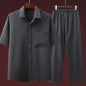 Camicia da uomo a maniche corte per uomo, mezza età e anziani, abito estivo sottile, <span class=keywords><strong>abbigliamento</strong></span> casual di mezza età <span class=keywords><strong>set</strong></span> di pantaloni - Product Image 3