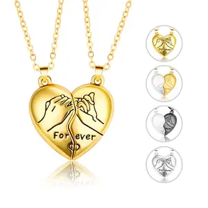 2PCS/set Love Drag Hook Magnet Attracts Couple Necklace Simple and Creative Heart Pendant Clavicle Chain CL125