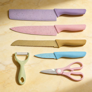 Juego de <span class=keywords><strong>Cuchillos</strong></span> de Cocina de 6 Piezas, Color Macaron, Acero Inoxidable, Revestimiento Antiadherente Ecológico, Marca <span class=keywords><strong>Chef</strong></span> Star, <span class=keywords><strong>Cuchillos</strong></span> de Cocina Coloridos - Product Image 4