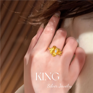 Bague Pivoine en Argent Sterling S925 Plaqué Or avec Diamants pour Femme, Bijou Raffiné et Tendance - Product Image 4