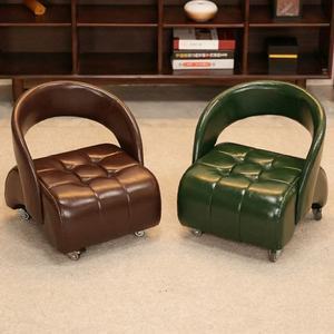 Modern Square Design <b>Wooden</b> Low <b>Stool</b> for Living Room Universal Wheel Small Shoe with Soft Bag Backrest Chair - Product Image 2