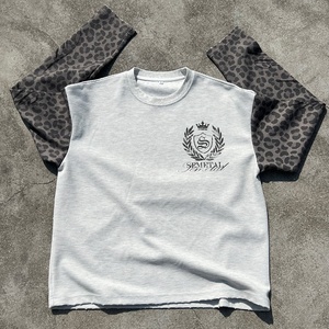 QIANSHI Nouveau T-shirt thermique à manches longues pour <span class=keywords><strong>homme</strong></span>, coupe oversize, col rond, épaules tombantes, en tissu gaufré, avec impression léopard personnalisée, 300 g/m² - Product Image 1