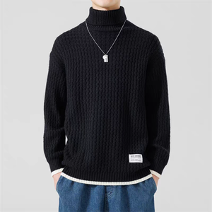 Suéter de <span class=keywords><strong>cuello</strong></span> <span class=keywords><strong>alto</strong></span> para hombres de moda europea y americana, felpa y cálido, ajuste Delgado, viaje diario y suéter de punto cálido - Product Image 6