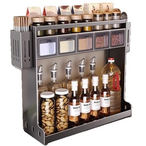 Estante Metálico de Cocina para Condimentos, Montado en Pared, Sin Perforaciones, de Doble Nivel y Multicapa, para Botellas y Frascos de Condimentos - Product Image 1