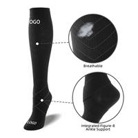Chaussettes de compression athlétiques personnalisées en fibre de bambou, hauteur genou, 20-30 mmHg, avec sangle de cheville et sangle croisée, pour la course et usage médical