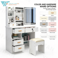 Ensemble de commode de chambre à coucher moderne de style italien, table de maquillage avec miroir réglable, en chêne massif et acier inoxydable, pliable