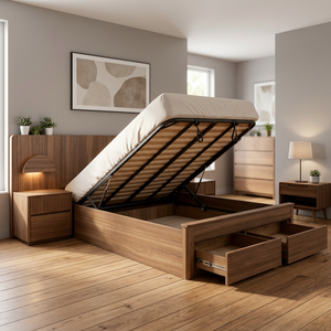 Modern Solid Teak <b>Storage</b> <b>Bed</b> Frame Hydraulic Lift Platform <b>Bed</b> <b>with</b> Drawers for Hotel Bedroom Furniture <b>Queen</b>/King Size - Product Image 2
