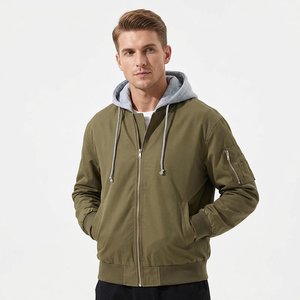 Blouson Bomber Homme Vert Olive Écologique Mego Industry Style Hip-Hop avec Fermeture Éclair Coupe-Vent Décontracté pour l'Automne - Product Image 1