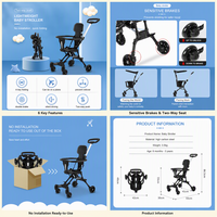 Poussette de luxe pour enfants, poussette légère pour bébé, 3,5 kg, 4 roues, pliable, pliage à une touche, double frein, pour 6 mois à 3 ans