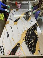 Lembaran PVC Geometris Motif Marmer Tahan Air, Pelapis Dinding Kamar Mandi Mewah Modern, Backsplash Dapur, Lapisan Panel UV untuk Penggunaan Rumah Tangga