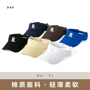 หมวกกันแดดทรง R Letter Visor สีน้ำเงินเข้ม ผ้าฝ้าย สำหรับทุกเพศ พับได้ ปีกโค้ง สำหรับกิจกรรมกลางแจ้ง กีฬาฤดูร้อน ป้องกันแสงแดด - Product Image 2