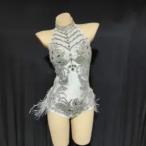 Ad1156 aplique de strass com lantejoulas, suíte corporal de dança, trajes para clube e mulheres sexy